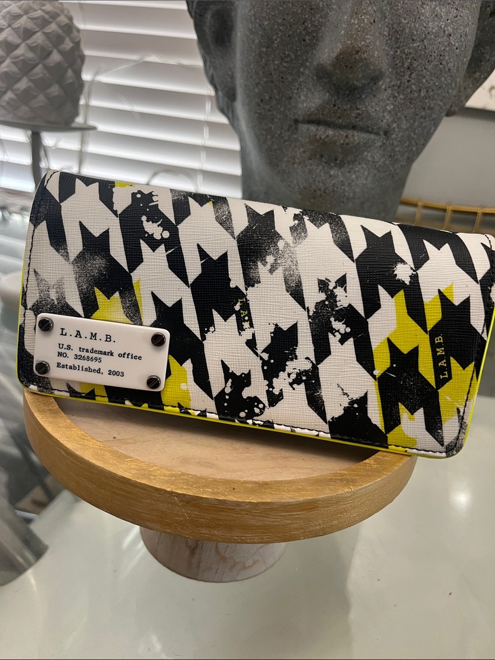 L.A.M.B. Houndstooth-Print Continental Wallet in Black, White & Yellow